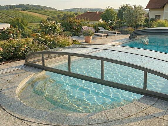 poolüberdachung mit römerstiege​ s
